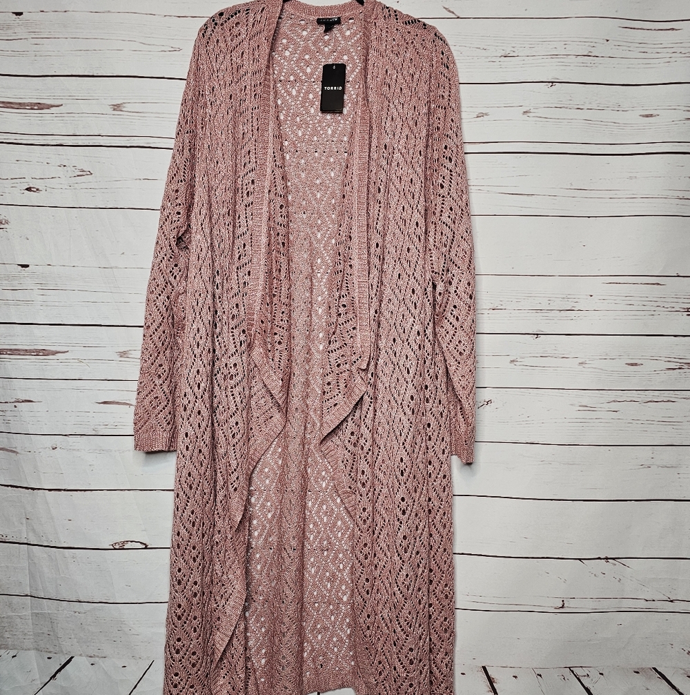 Torrid Long Drape Front Crochet Sweater - Picture 5 of 9